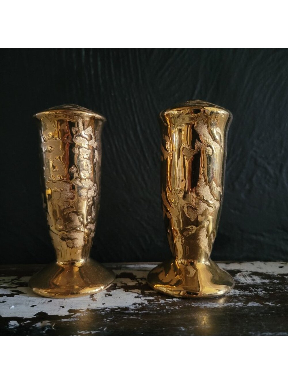 Vintage Paragon 22 Karat Weeping Gold Salt and Pepper Shakers Mid Century